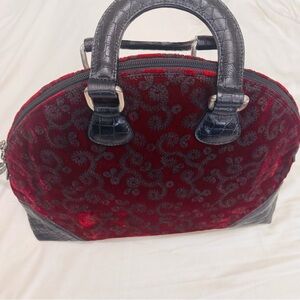 Red Velvet and Black Leather Handbag